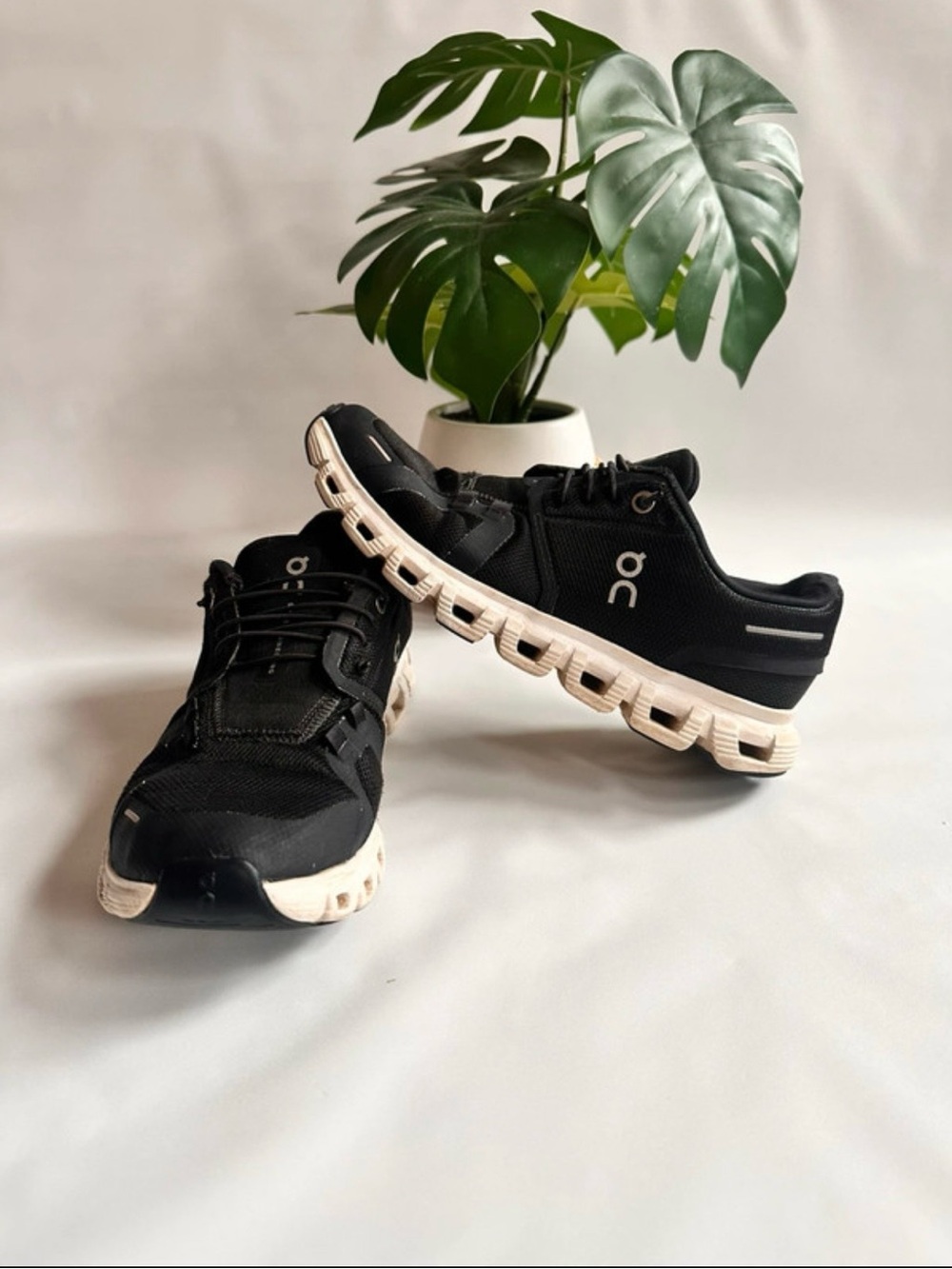 On Running Black with White Sole Women's Athletic Sneakers